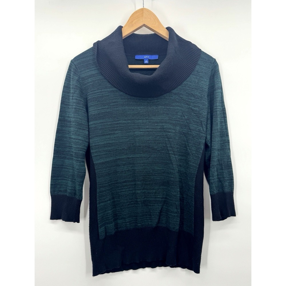 VTG Y2K Cowl Neck Sweater Medium Green Black 3/4 Sleeve Forest Fairy Grunge